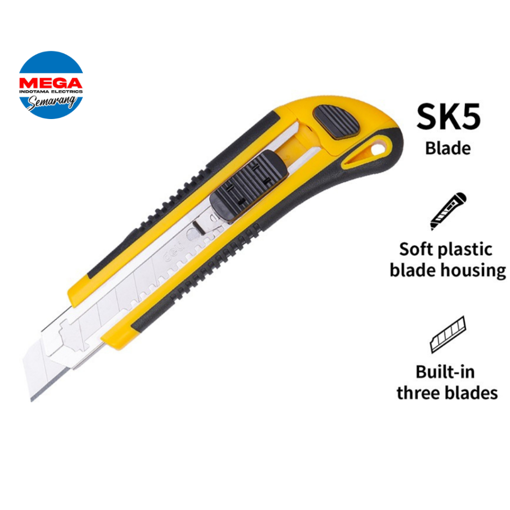 

Deli Pisau Cutter Besar 18 mm SK5 3 Mata Pisau Extra Auto-lock EDL009