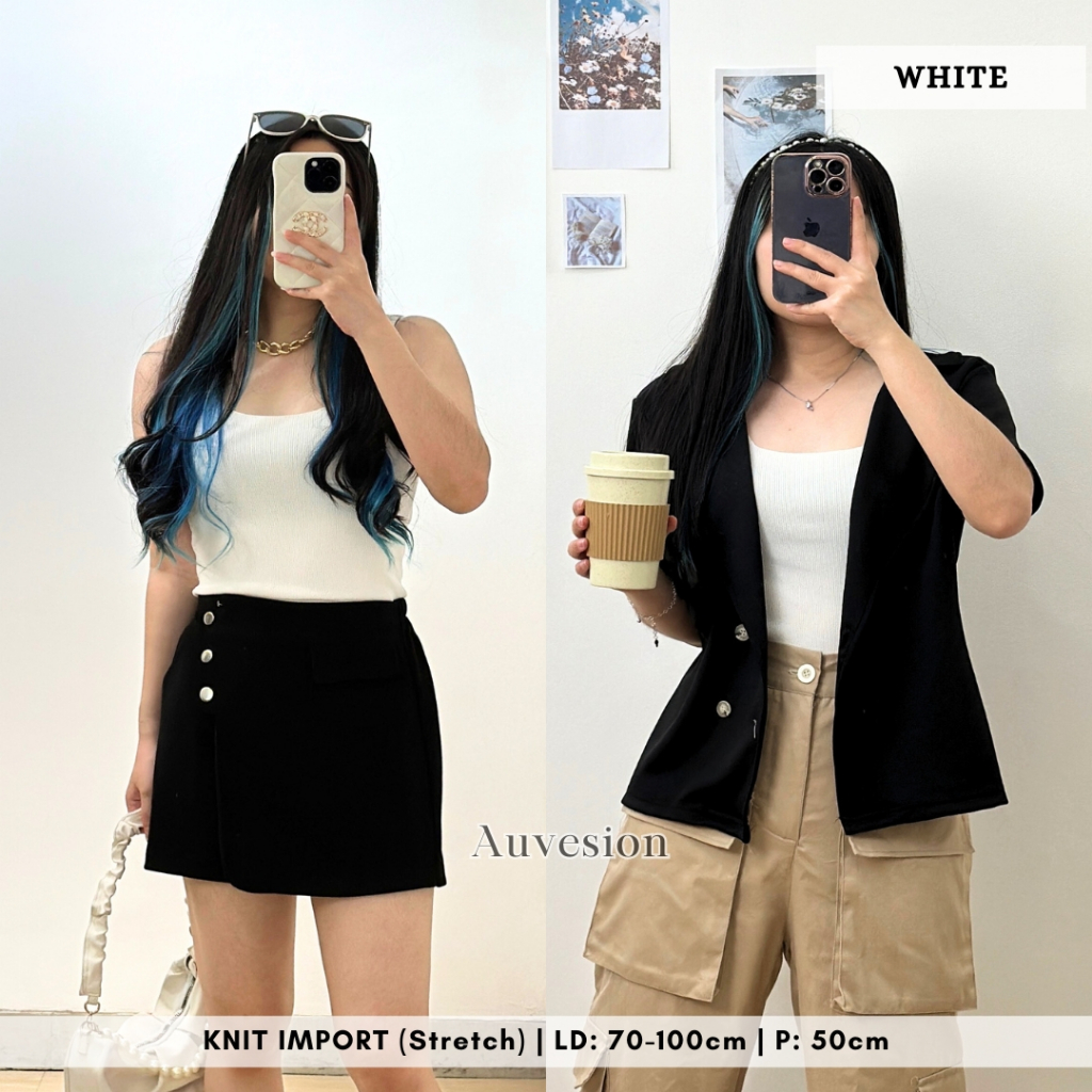 2815 Square Knit Tank Top Wanita Rajut