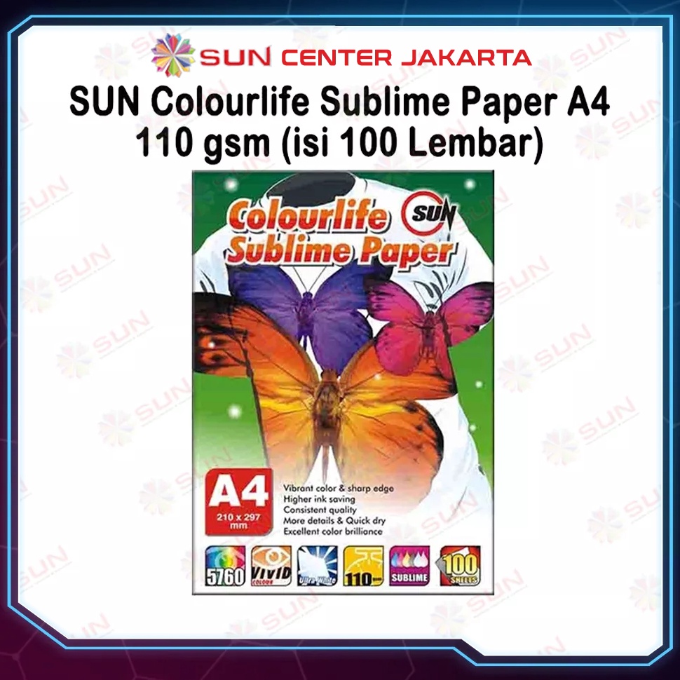 

XOW611 Swip up Kertas Sablon Sublim Transfer Paper SUN Colourlife Sublime Paper A4 isi 1 Lembar