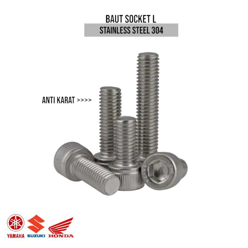 2pcs BAUT Socket M10 x 85 BAUT Kunci L 8 STAINLESS 304 Baut Soket 10x85