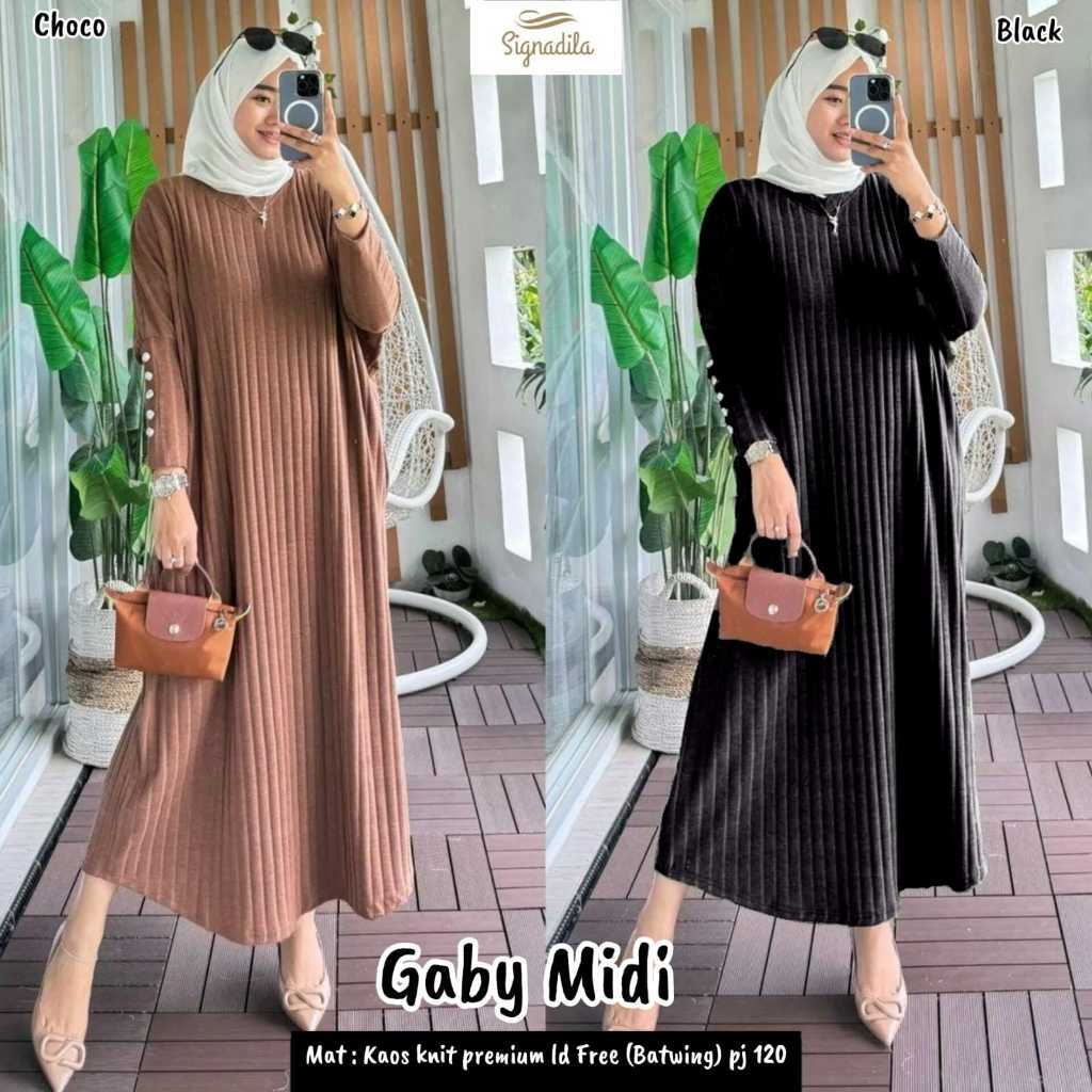 GAMIS GABY MIDI DRESS BATWING KNIT HORNET // GABY MIDI BATWING KNIT HORNET // GAMIS KNIT IMPORT // M