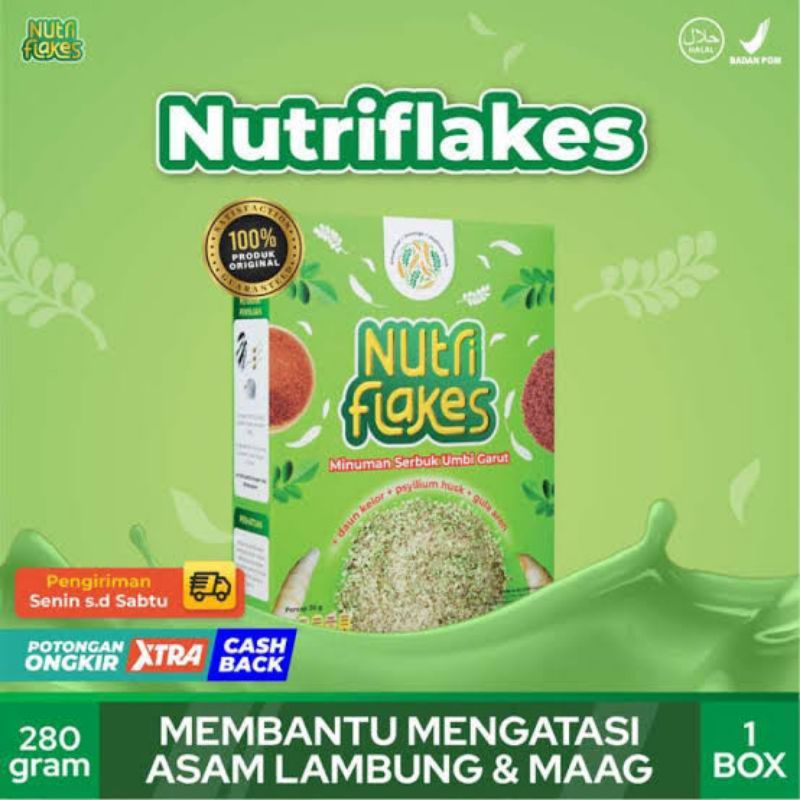 Nutriflakes sereal umbi garut original untuk mengobati asam lambung maag gerd alami dan melancarkan pencernaan bpom