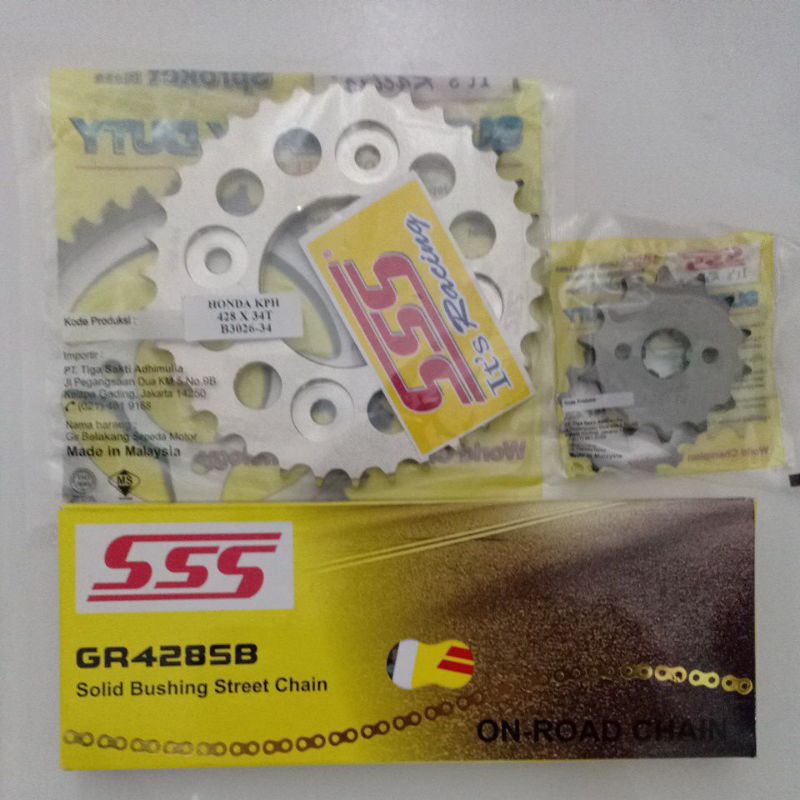 gear set sss 428 kph rantai gold sss supra125/kharisma/blade/revo abslt/revo fit/fit new/dll