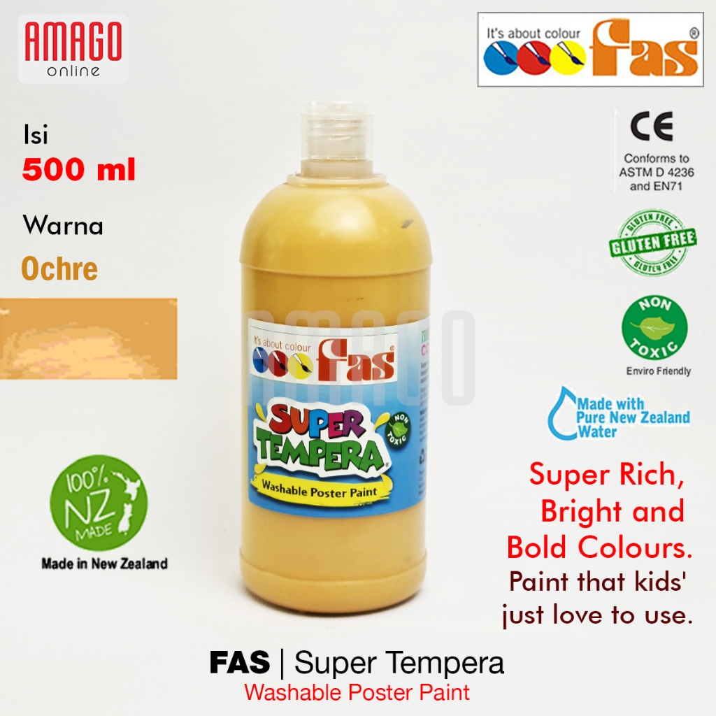 

FAS Super Tempera Washable Poster Paint Cat Lukis Cepat Kering Sekolah 500 ml - warna Ochre 083