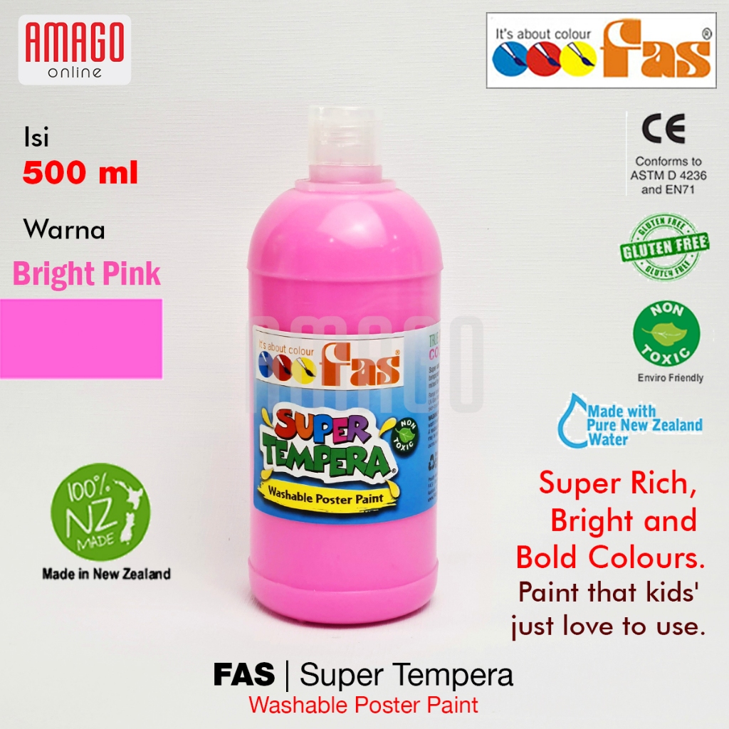 

FAS Super Tempera Washable Poster Paint Cat Lukis Cepat Kering Sekolah 500 ml - warna Pink 028