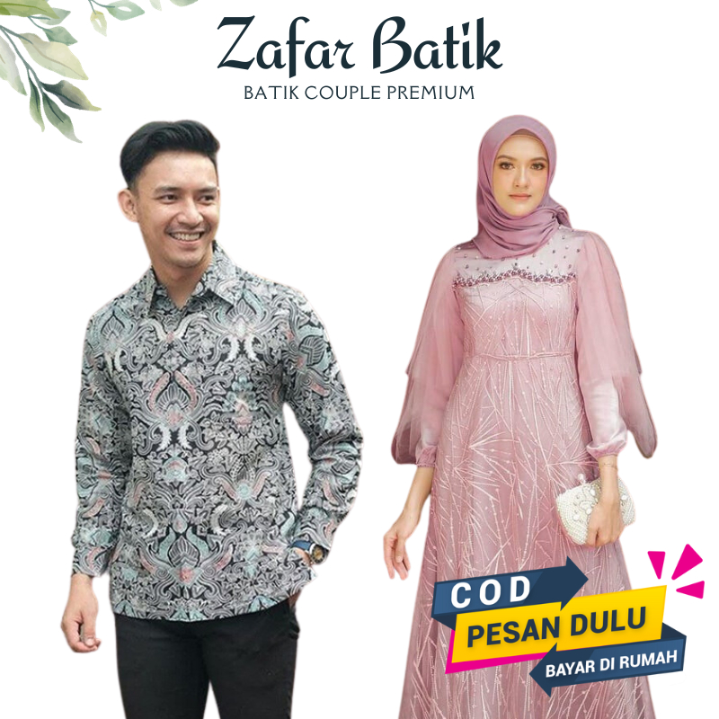 ZAFAR BATIK - Sarimbit Batik Couple Gamis Ainun Dress Kondangan Modern Satin Mix Brokat Payet Premiu