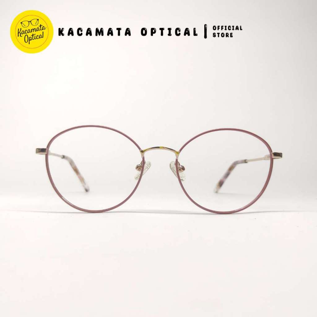 KACAMATA OPTICAL - Frame KMO806 Oval Pink Gold Besi Plastik