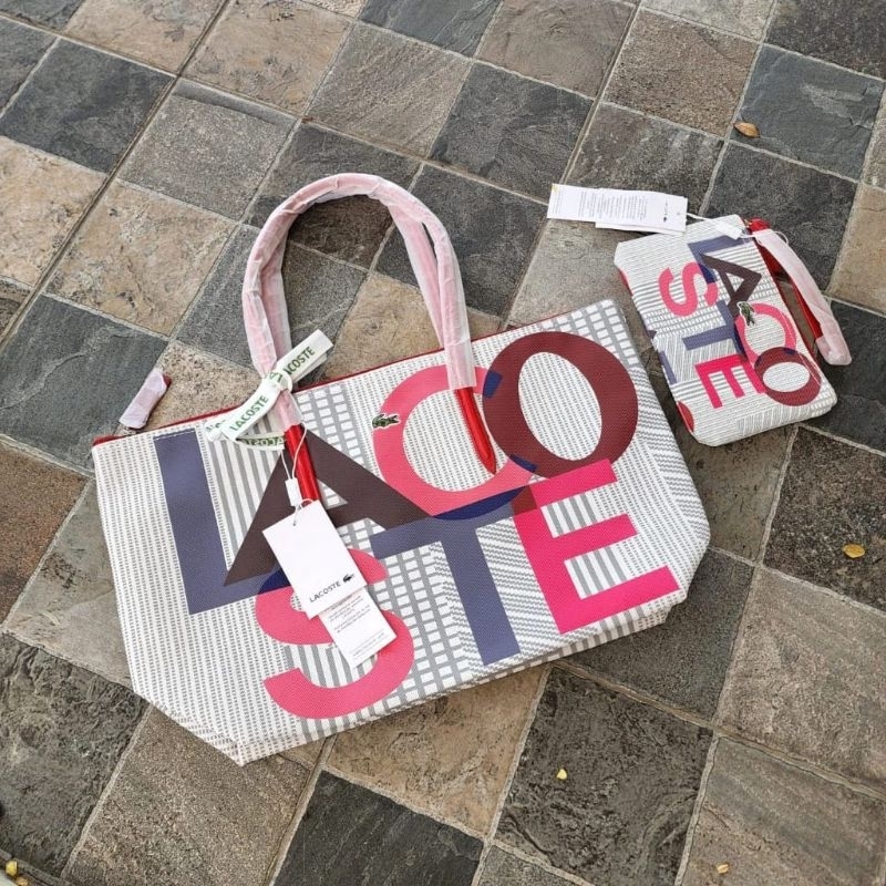 AA Tas totebag Lacoste tulisan 34x28x13 cm import