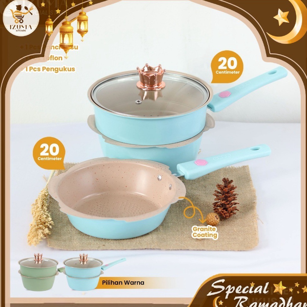 TERMURAH IZUMA Panci Mpasi Set Bayi 4 IN 1  Kukusan Granit Wajan Keramik Food AMAN UNTUK MPASI