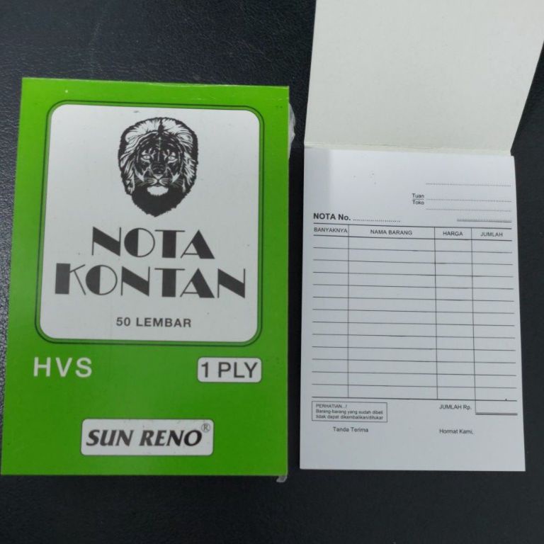 

MAH656 GROSIR Buku Nota Kontan kecil 1 ply HVS merk SUN RENO made in Indonesia K1K