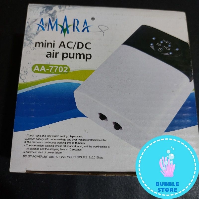 MESIN AERATOR 2 LUBANG ACDC AMARA AA-7702 / AMARA POMPA UDARA AC DC AERATOR AQUARIUM AA 7702 / MINI 