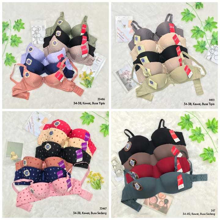 RVC75 - SOREX Bra Berkawat Busa Tipis 34-42 Kait 2 dan 3 BH Katun Polos Renda Underwear Dewasa Murah