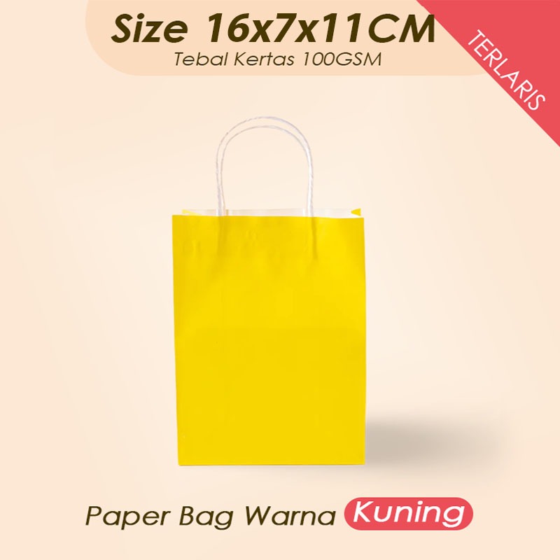 

(KUNING) Paper Bag Kado Kecil 16x7x11 CM / Paper Bag Mini Packing Souvenir, Kalung, Perhiasan Wedding / Papper Bag Polos Warna Kuning Packaging Online Shop