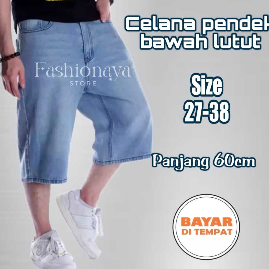 Celana pendek pria jeans bawah lutut