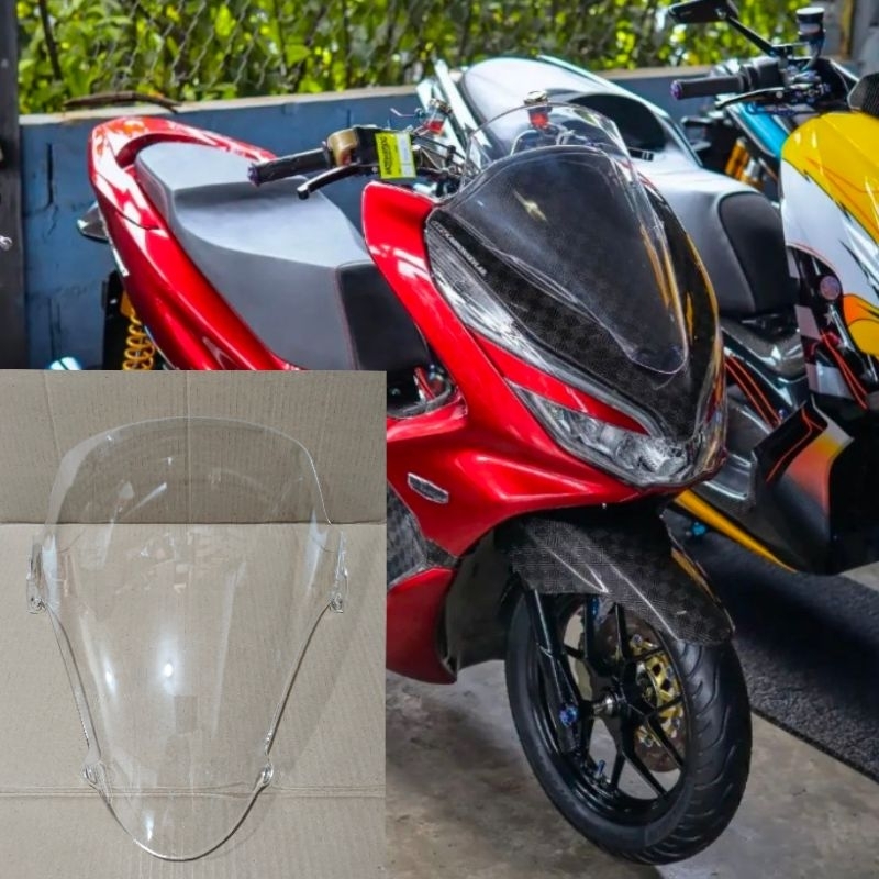 VISOR VARIASI HONDA PCX 150 WINSHIELD PCX 150 MODEL STANDAR BAHAN AKLIRIK 3 MILI PNP PCX 150