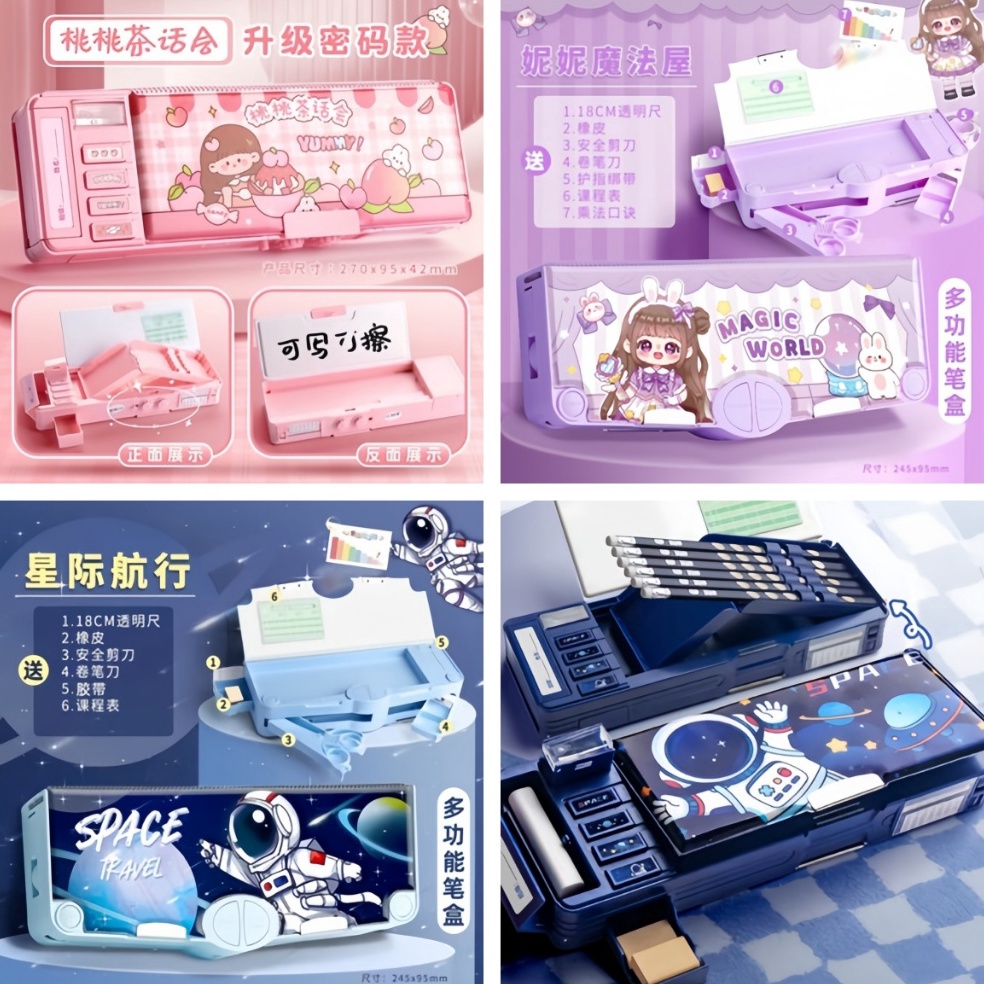 

WQI636 77 Tempat Pensil Multifungsi Motif Unicorn Dinosaurus Astronot Untuk Anak TkKotak Pensil Pola Kartun Lapisan Ganda Tunggal dengan Rautan Kapasitas