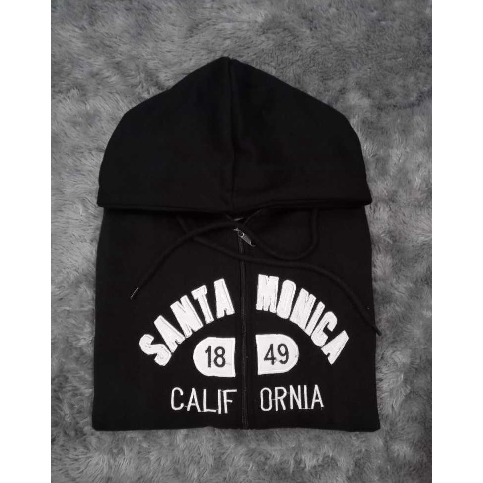 ART N27F Jaket WHO AU Hoodie Zipper Hitam SANTA MONICA Logo Texs Pull Bordir Premium Unisex High Qua