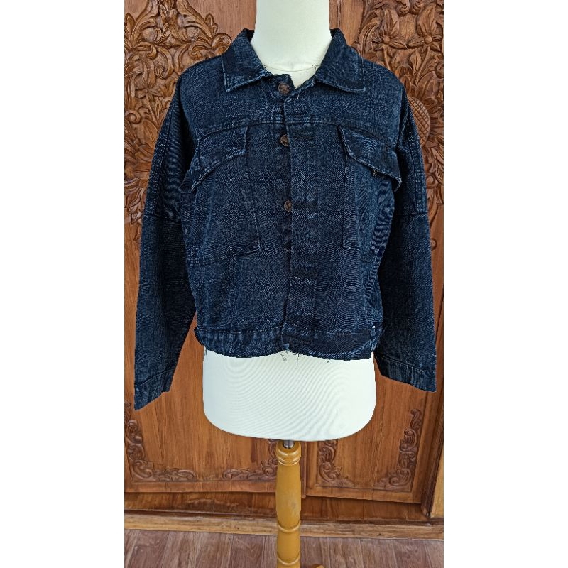 JAKET JEANS DENIM WANITA DEWASA MASAKINI FULL KANCING OVERSIZE KODE 004