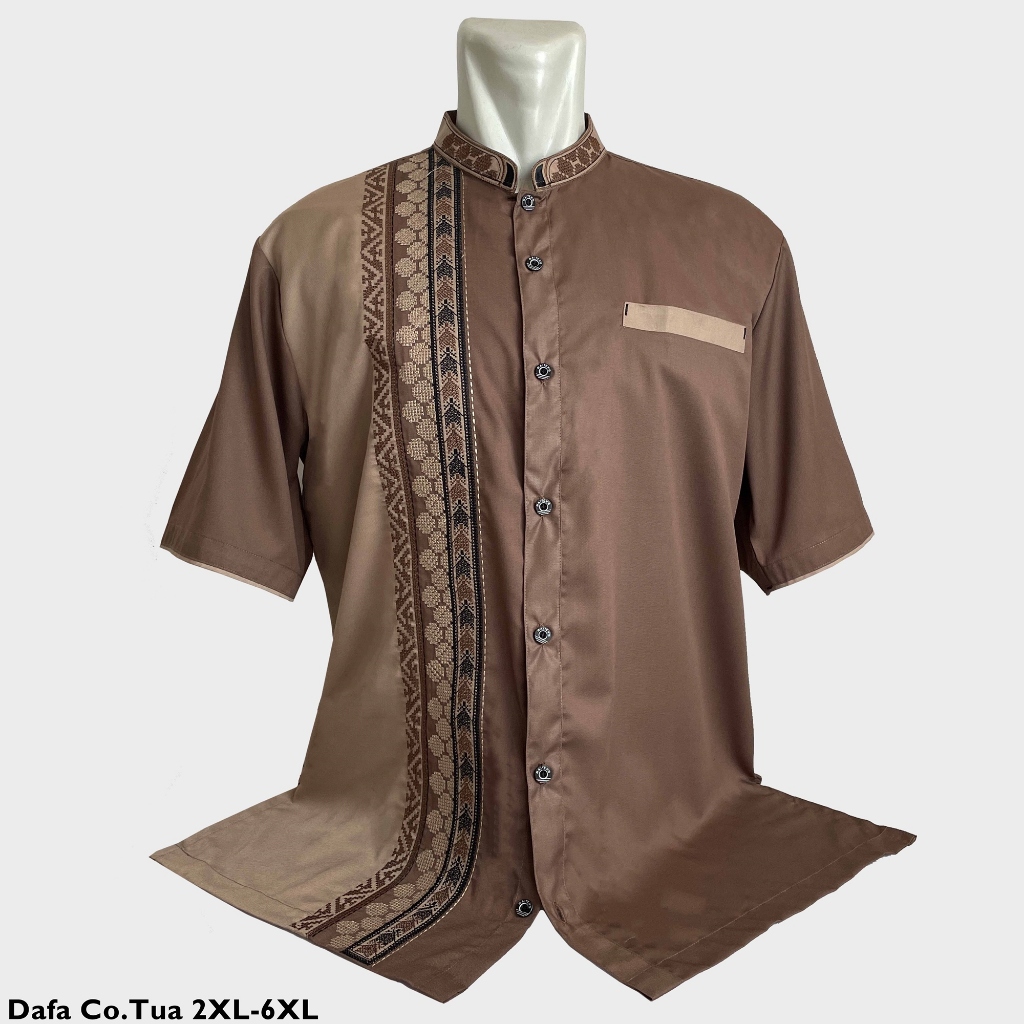 Baju Koko BIG SIZE Lengan Pendek DAFA COKLAT TUA Ukuran Jumbo