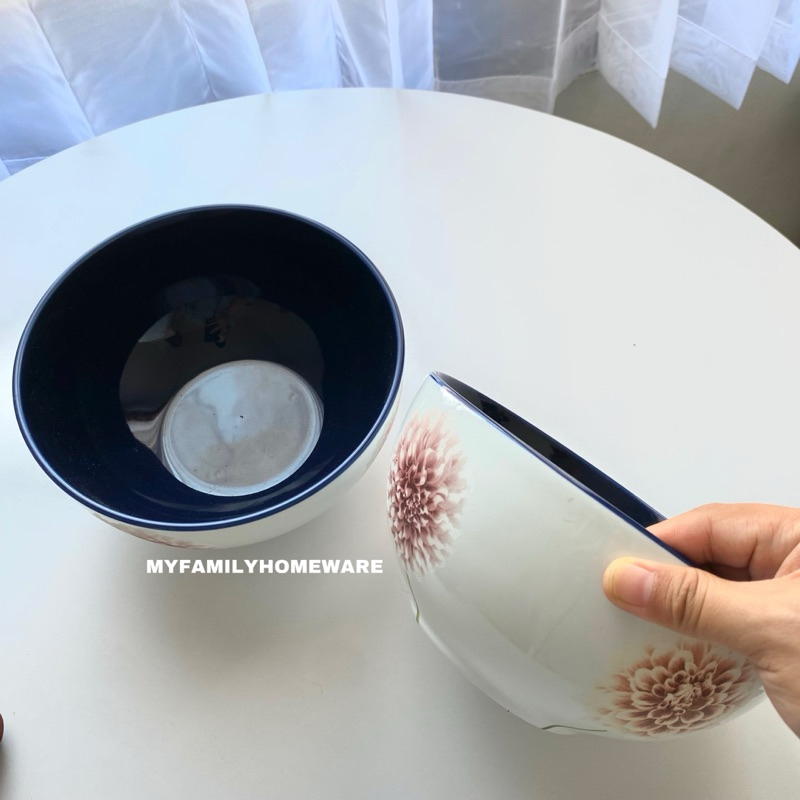 Mangkok Keramik Tebal 20 cm Besar Biru Tua Putih