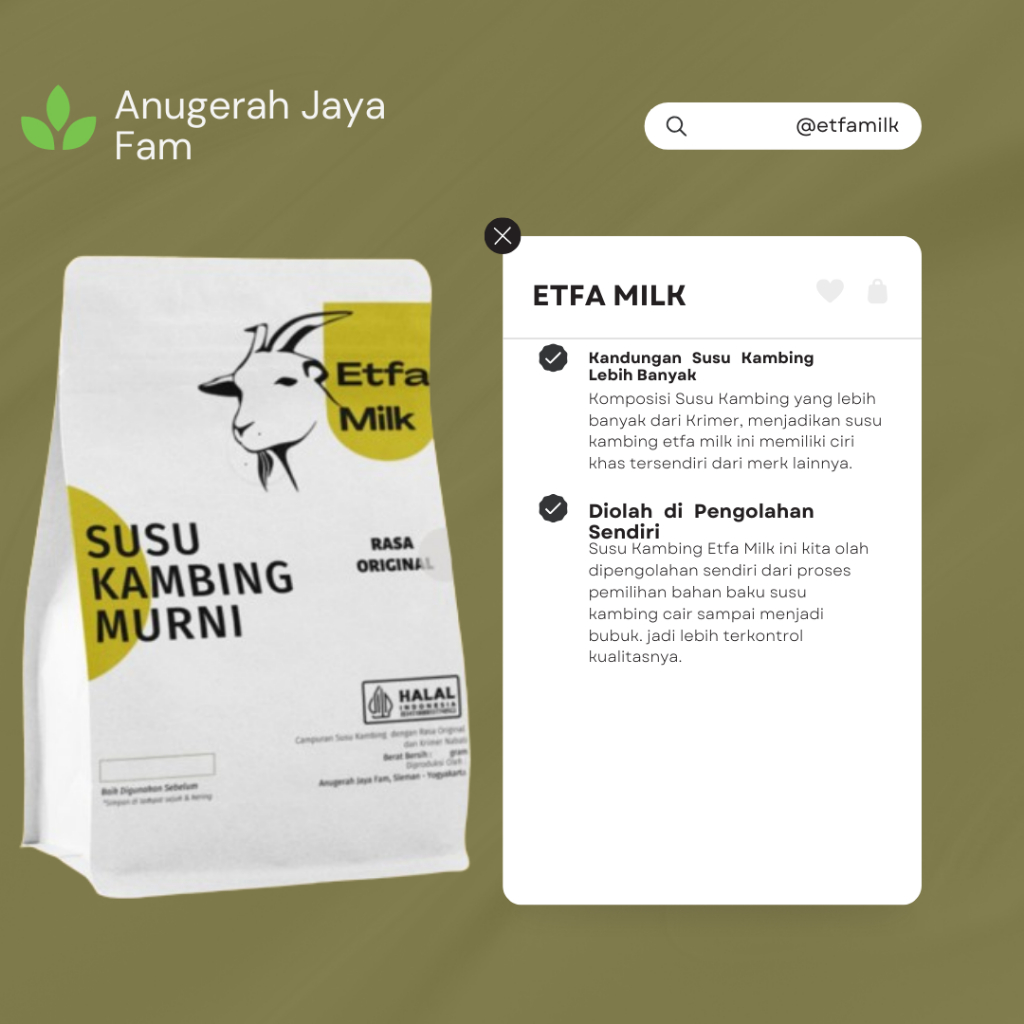 

Susu Kambing Etawa "ETFA MILK" PREMIUM ORIGINAL GULA NORMAL