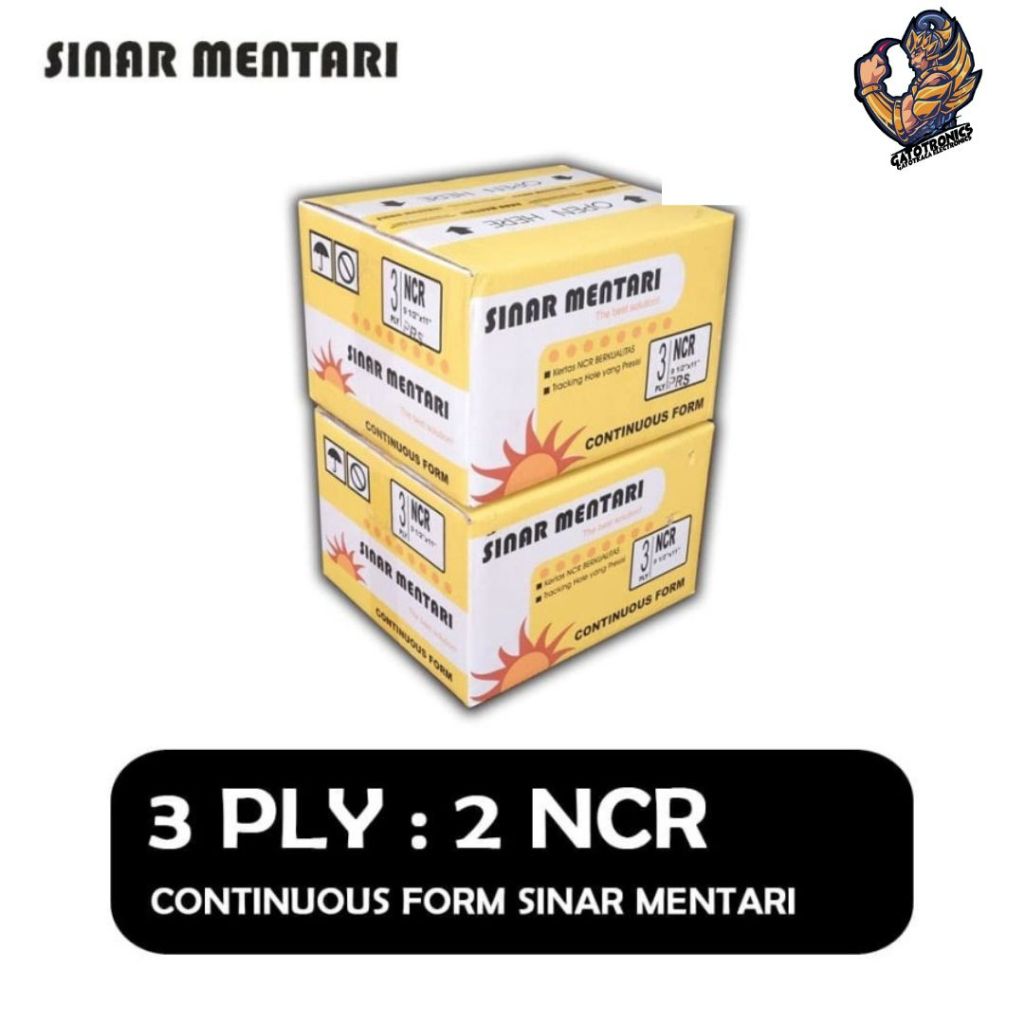 

Continuous Form/Kertas Sinar Mentari 9 1/2 x 11 : 2 3 PLY NCR CF 9.5 X 11 PRS - Gatotkaca Electronics