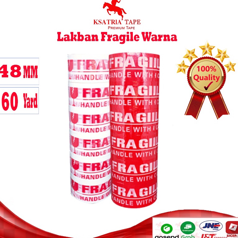 

HHK329 ORIGINAL TERMURAH Lakban OPP Tape Lakban Fragile Merah Putih Dunia Packing 6 Yard 1 Slop