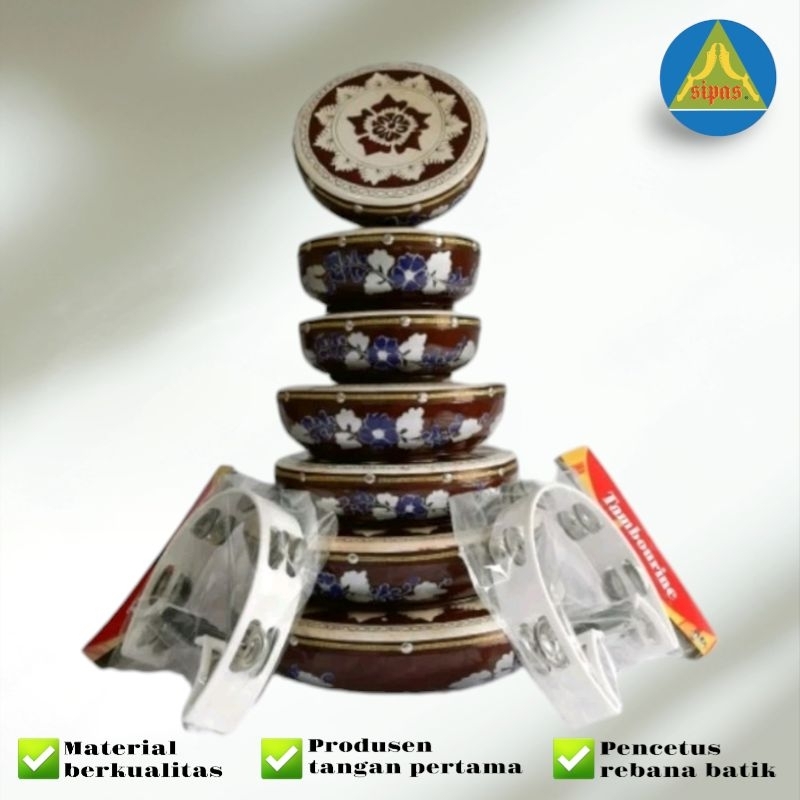 rebana qosidah motif batik  kulit lukis 1 set susun 7 isi 9 bonus tas. by SIPAS
