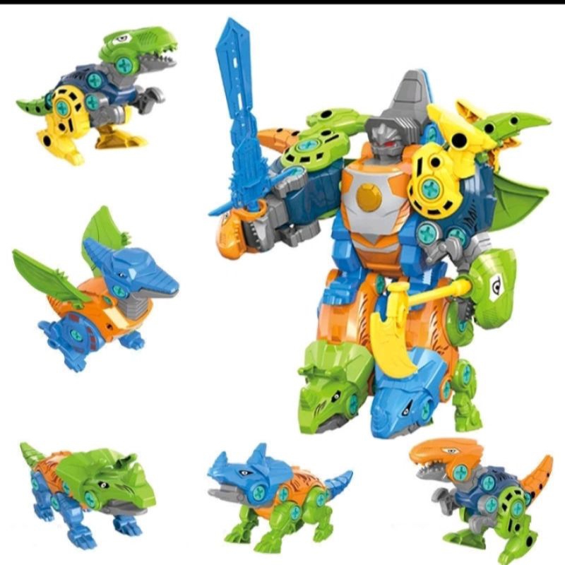 mainan diy dino robot assemble 5 in 1