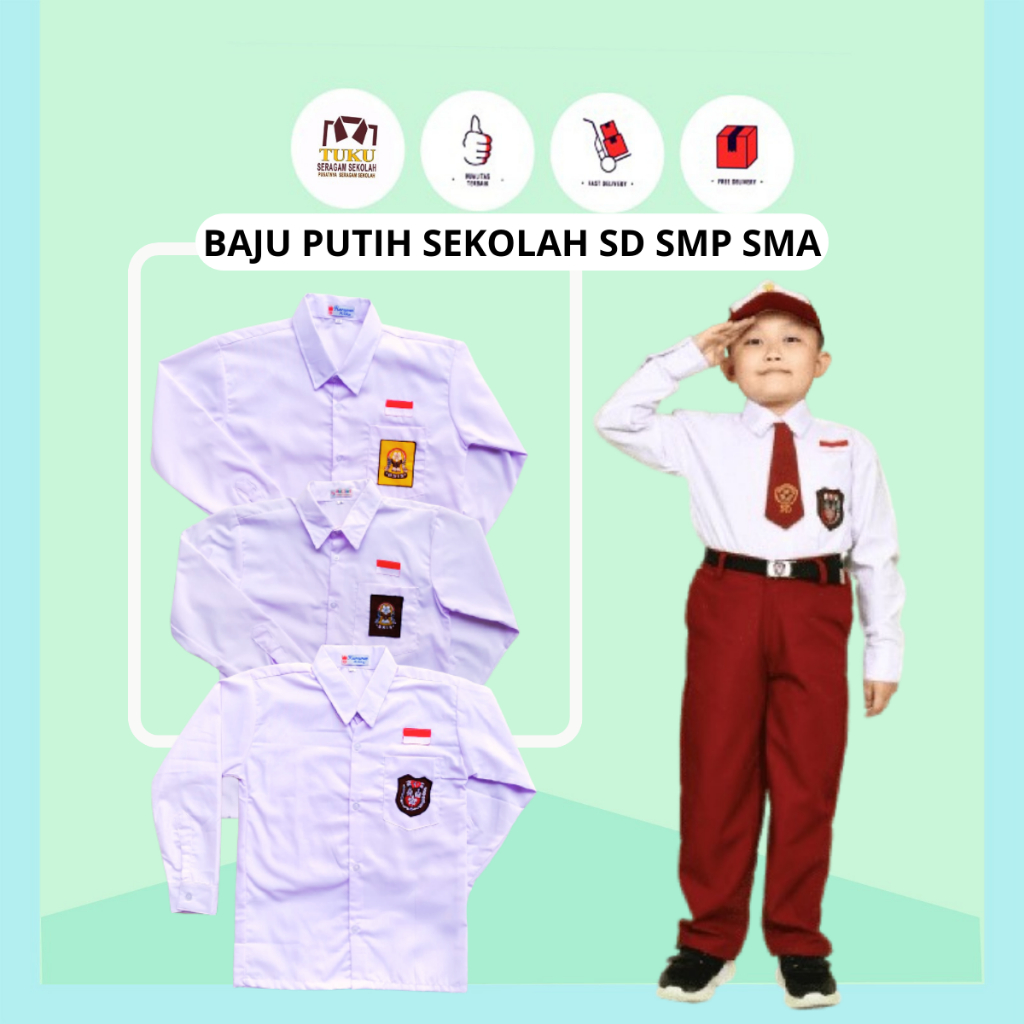 Seragam Sekolah SD MI SMP SMA MTS SMK Baju Kemeja Putih Polos Pakaian Anak Perempuan Dan Laki Laki