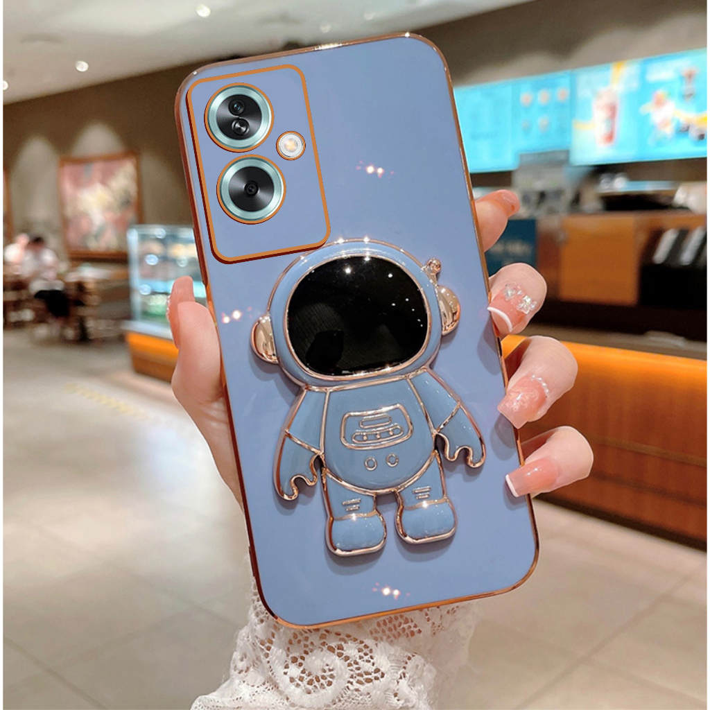 Soft Case Oppo Reno 11 11 F Pro 5G Casing Silikon Dudukan Lipat Astronot Plating Mewah