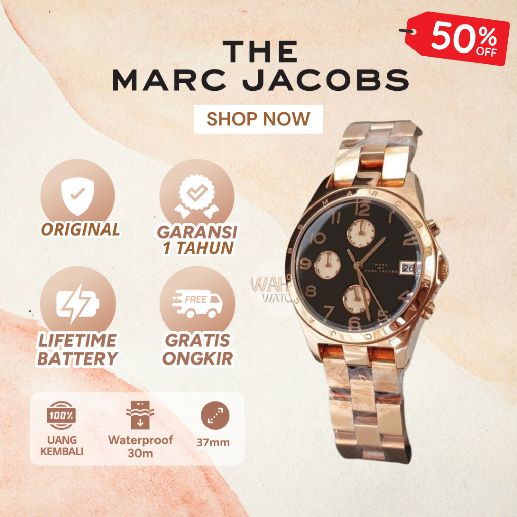 [ORIGINAL]-[COD] ✅ Jam Tangan Marc Jacobs MJ3074 Ladies Rose Gold Dial Black Watch [BERGARANSI]