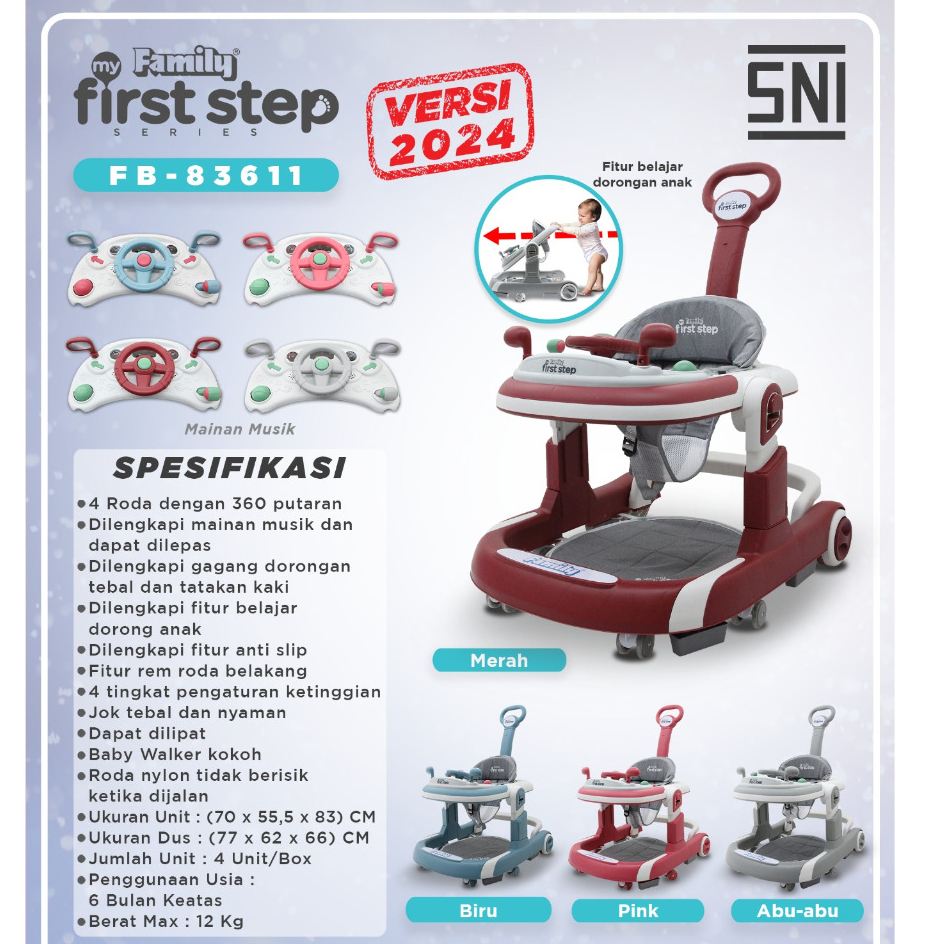 Family Baby Walker My First Step FB-82613 Mushroom | FB-83608 / 83612 / FB-83611