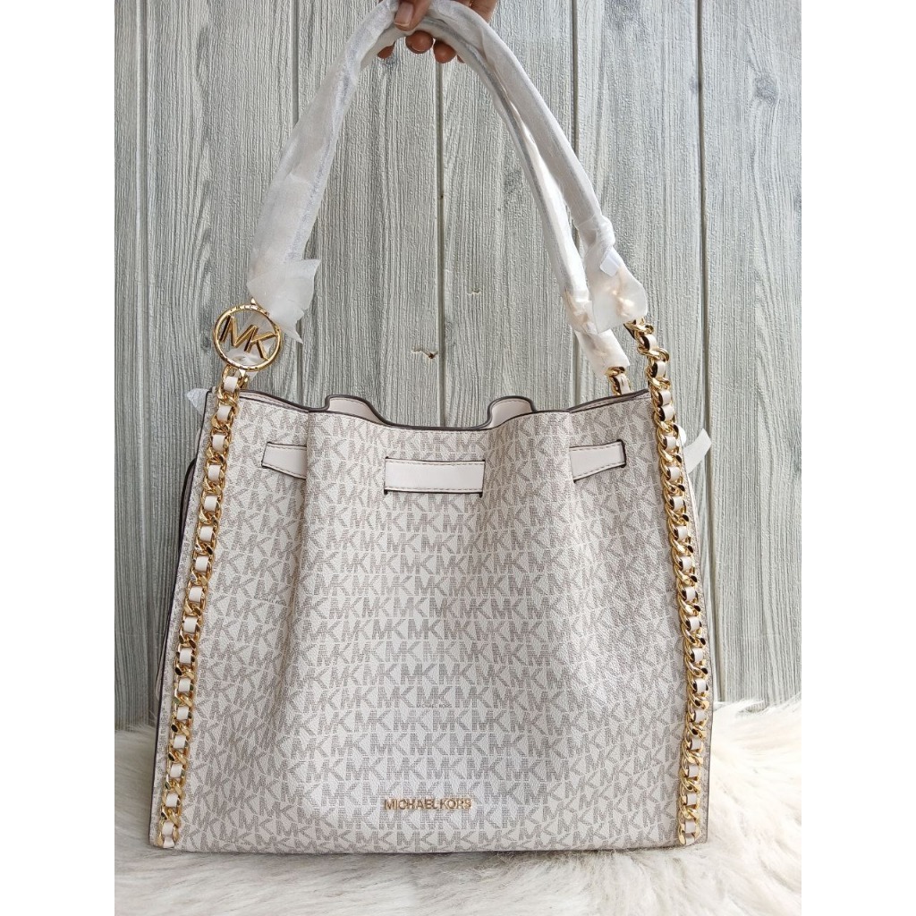 TAS BRANDED Mina Large Logo Shoulder Bag Vanilla Acorn