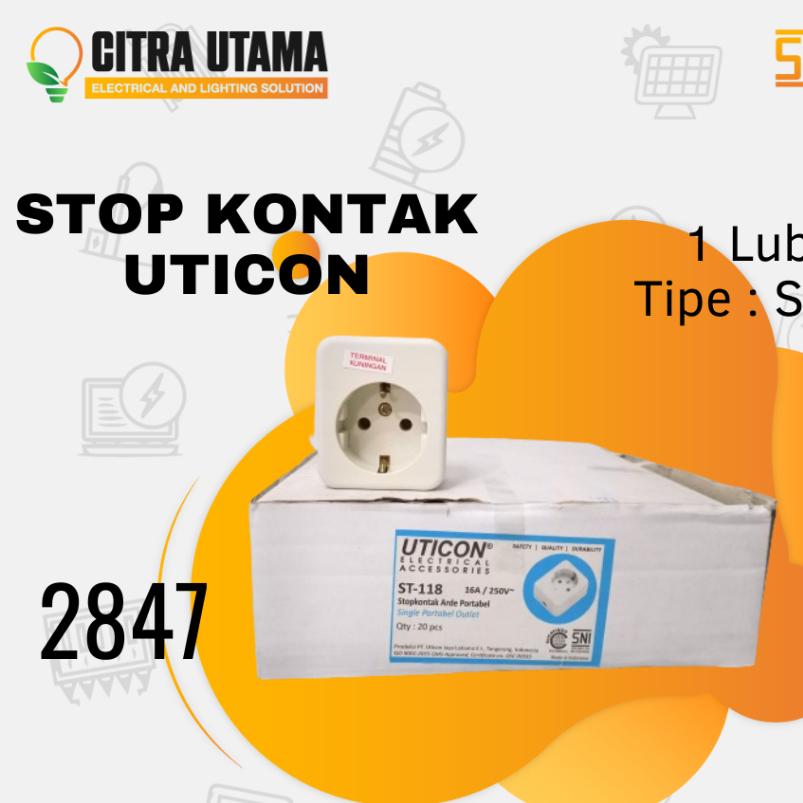 STOPKONTAK UTICON 1 LUBANG TERMINAL KUNINGAN K2847