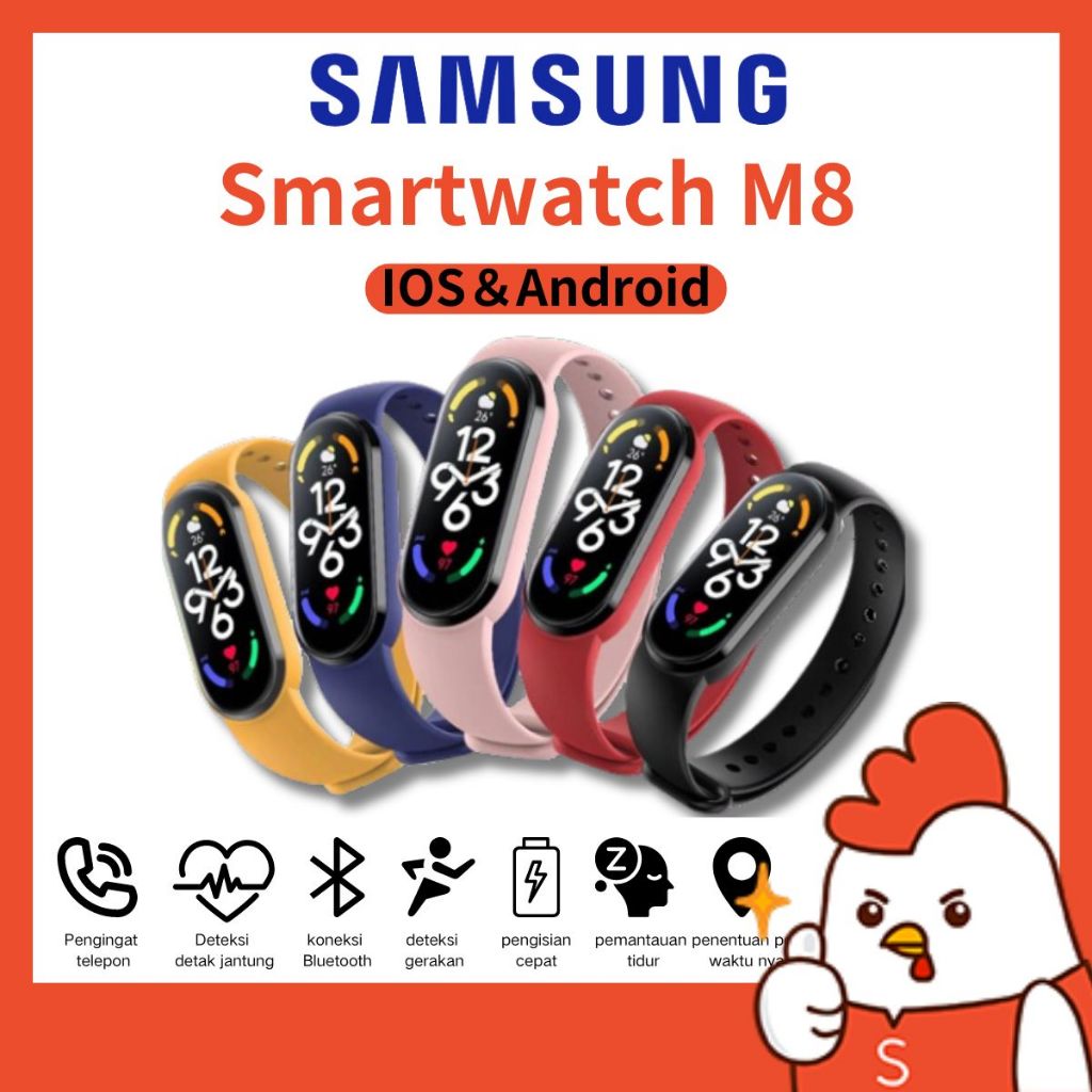 SAMSUNG Smartband M8 ✅100% Original Waterproof Touch Screen Heartbeat Monitor - Blood Pressure Monitor Smartwatch Wanita Pria smart band 8 jam tangan smartwatch