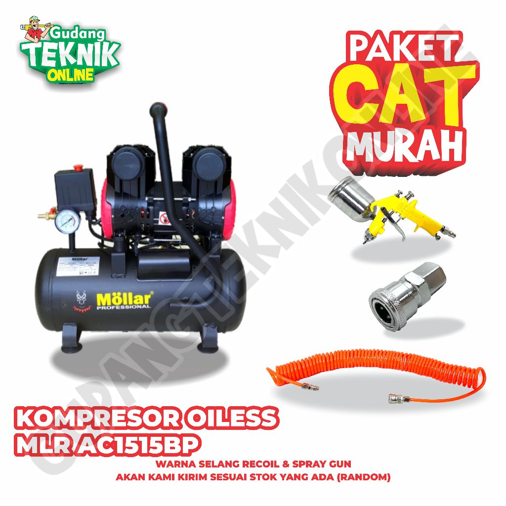 Kompresor Angin 15L MLR-AC1515BP-R MOLLAR 1HP BLACK PANTHER OILESS / Air Compressor Udara Tanpa Oli 