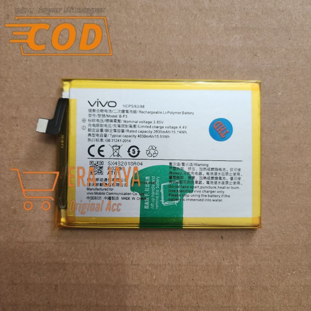 Baterai Batre Hp Vivo Y91c Y91i 1820 Original Model B-F3 BF3 Batrei Batrai Battery Tanam Vivo 1820