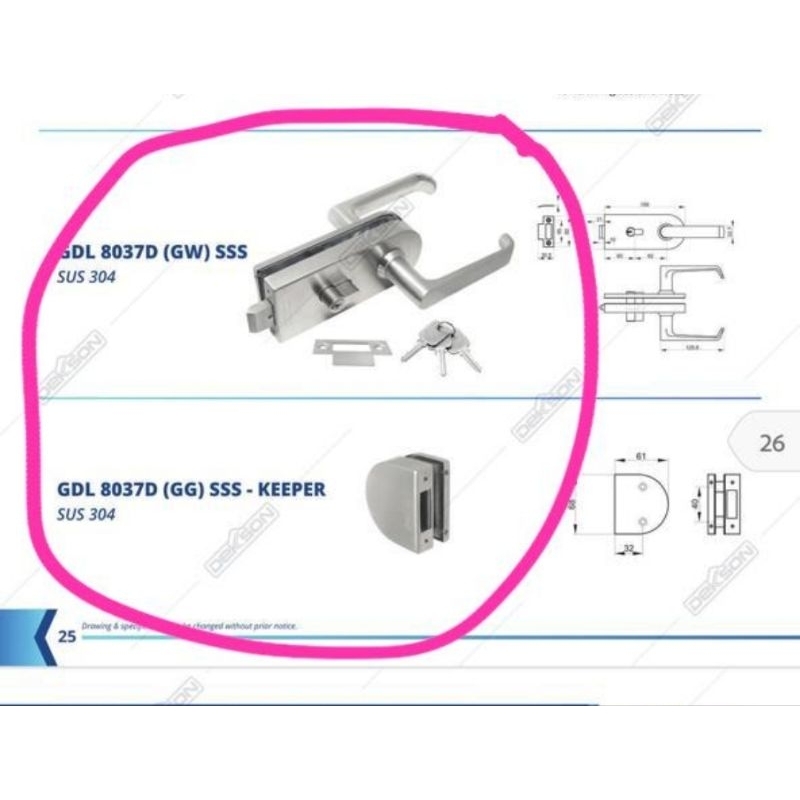 Glass door lock dekkson 8037 Double