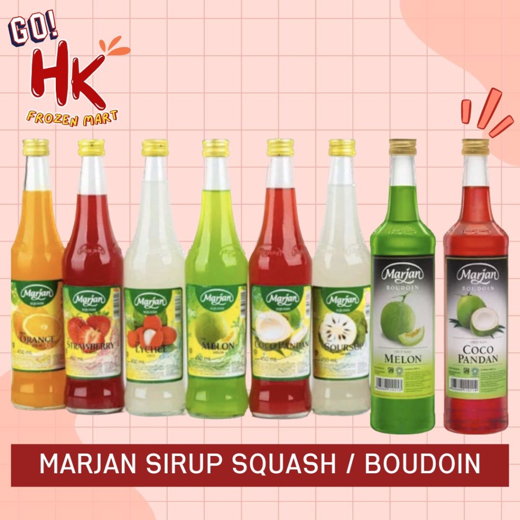 

MARJAN Syrup Squash Boudoin Coco Pandan Melon Leci Mangga Orange Jeruk sirup mango | HK FROZEN MART