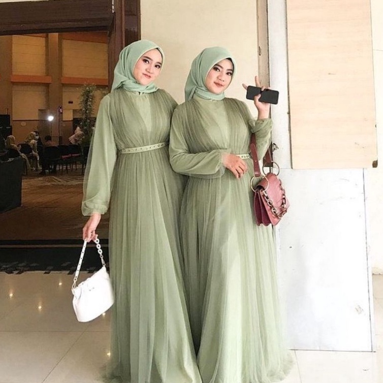 ART D46C Bridesmaid Dress Kondangan Muslim  Sage Green Mauve Taro Nude Milo Silver Blue Denim Biru L