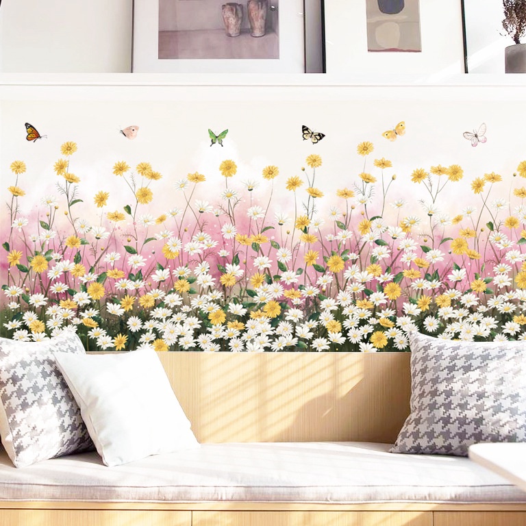 TERPERCAYA wallpaper stiker kebun bunga crysantium warna warni dekorasi kamar cowok stiker aesthetic