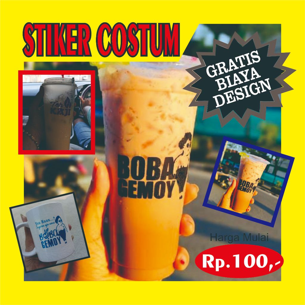 

CUSTOM Stiker Transparan untuk kemasan Cup/Botol Minuman.