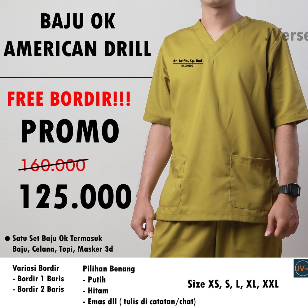 ART N47P FREE BORDIR SCRUB MEDIS BAJU OK SERAGAM JAGA PERAWAT AMERICAN DRILL