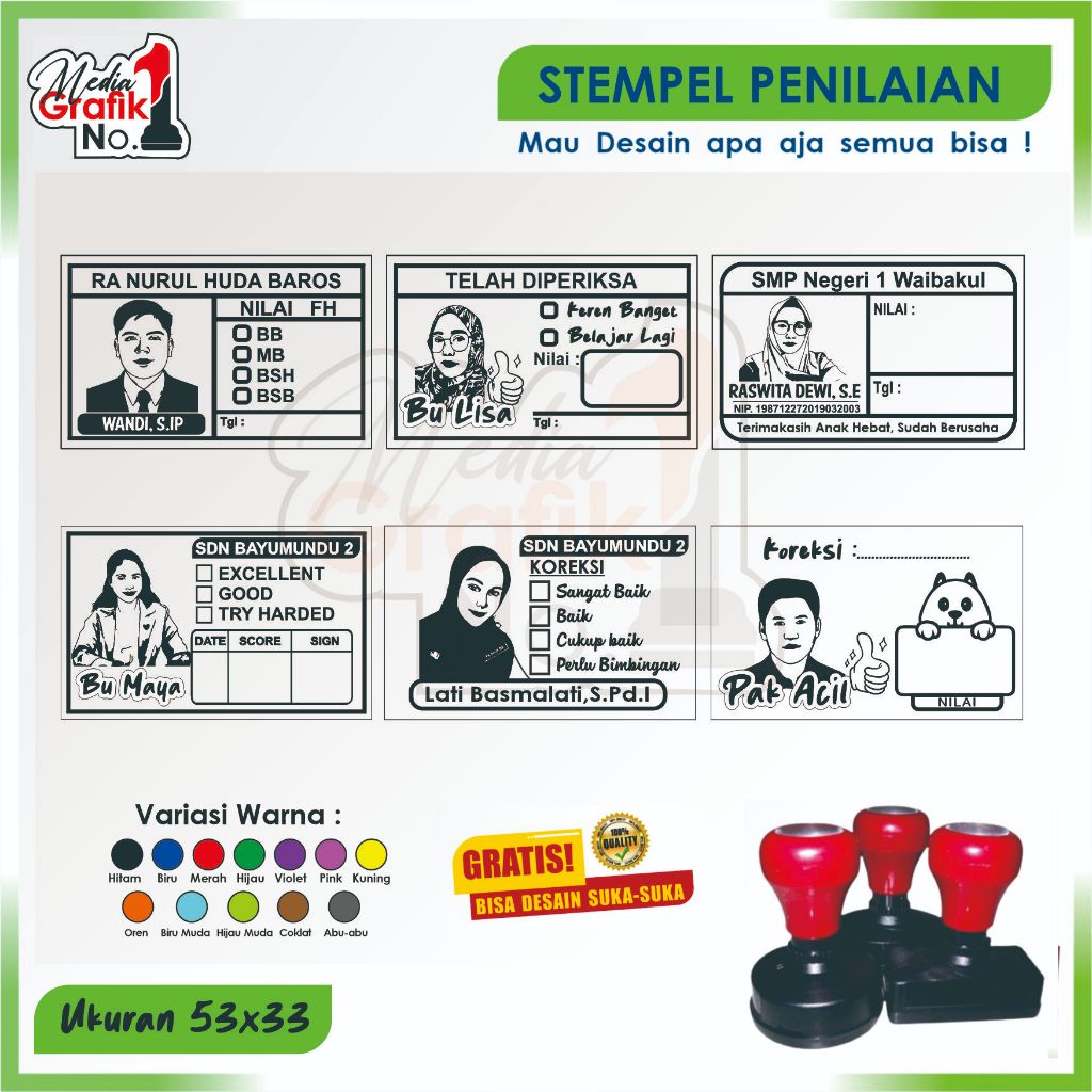 

COD Stempel Nilai Guru / Stemple Penilaian Custom / Stempel Guru Reward Anak SD TK PAUD Custom Pake Foto Sendiri