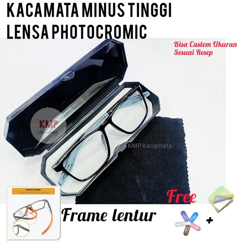Kacamata Minus Tinggi Lensa Photocromic frame lentur pria dan wanita
