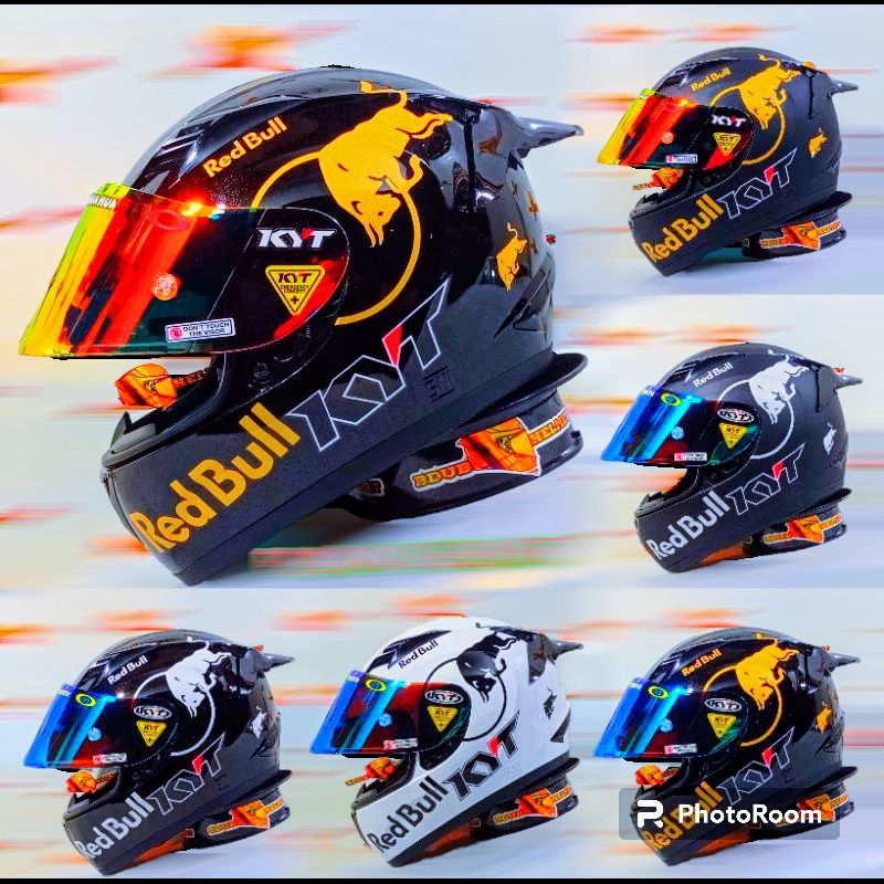 Helm Full face KYT R10 Black doff red-bull (Paket Ganteng) (Gratis kaca ori)