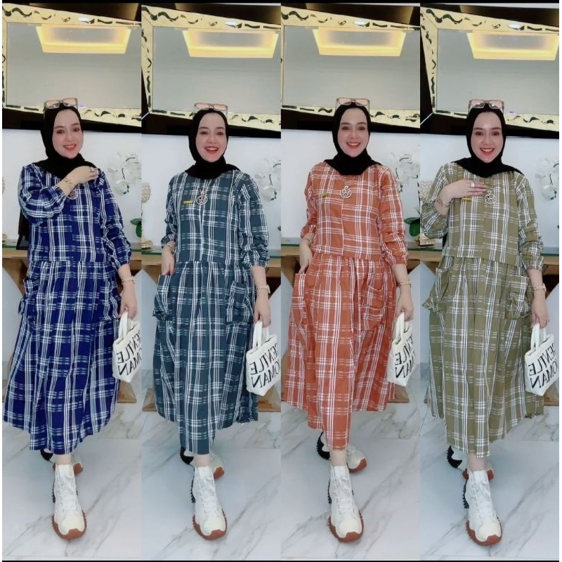 readymidi dress kotak² ori Korina by nabil