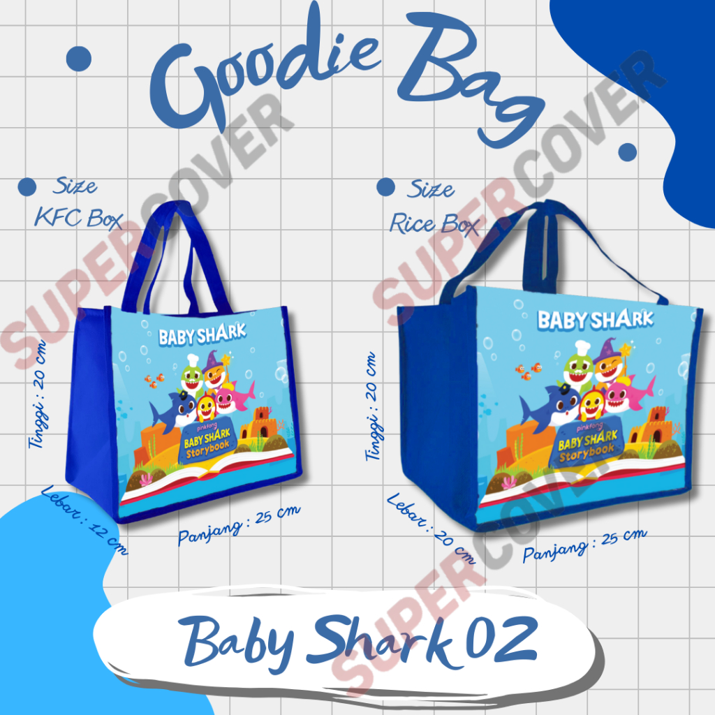 

Goodie Bag Gambar Kartun Baby Shark 02 Warna Biru Tua Untuk Acara Ulang Tahun, Aqiqah, Sunatan Dan Lain lain.