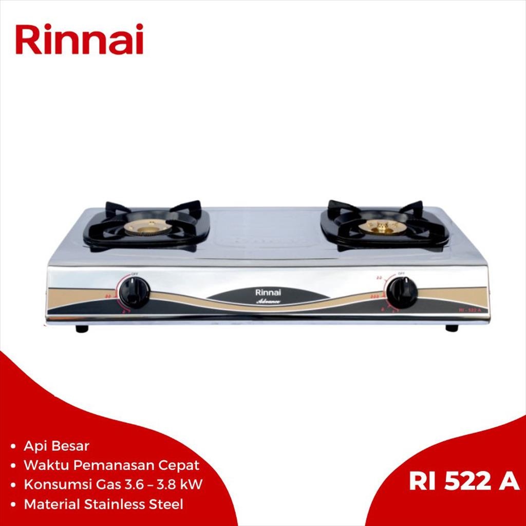 RINNAI Kompor Gas RI 522 A - Kompor Gas 2 Tungku Rinnai RI 522 A